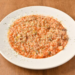 Ground horse meat tomato sauce risotto