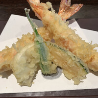 蕎麦 蘇枋 - 大海老2シシトウ、カボチャ、ナス