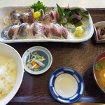 永田ドライブイン - 鯵刺身定食、ご飯小盛