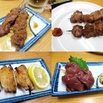 ホルモン焼き＠180/カシラ＠120/手羽先￥230/レバ(豚)刺身￥450