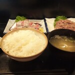 香海 - イワシの刺身、イワシのなめろうのご飯セット