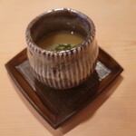 鮨 登喜和 - ◆「お任せ握りと料理」◆先付け 佐渡加茂湖で撮れた 牡蠣の茶碗蒸し