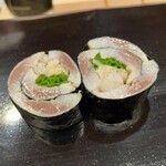 日本橋蛎殻町 すぎた - 鰯 大葉 あさつき ガリの海苔巻き