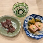 日本橋蛎殻町 すぎた - あん肝と蛍烏賊の味噌漬け 新政の火の鳥