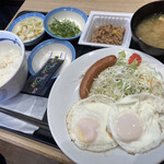 松屋 - ソーセージエッグW定納豆/並盛500円