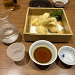 日本料理 櫂 - 鱧の天ぷら　お酒は八海山