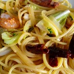 珈琲哲學 - ベ−コンとキャベツのペペロンチーノアップ