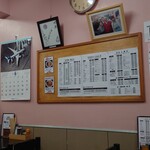 味楽 - 店内中程の右壁メニュー。