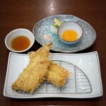 食事処 ときわ - 花雪アジフライ（700円+薬味代100円）