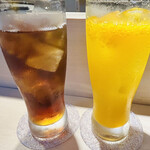 Tempura Ginza Yokota - にごり酒みかんの炭酸割り＆黒烏龍茶で乾杯〜