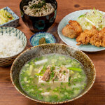 Chicken soup and fried chicken set meal