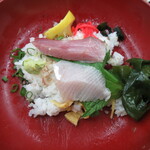 遍路の駅 夫婦善哉 - 最後は金目のお出汁をかけてお茶漬けに