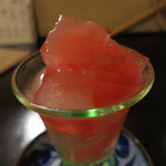 土家 - 25年8月　西瓜ゼリー。桃のソース