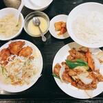 菜福楼 - Cセット　牛肉の黒コショウ炒め＋鶏肉の唐揚げ