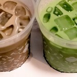 nana's ​green ​tea  - 抹茶ラテ、ほうじ茶ラテ蓋あけたところ