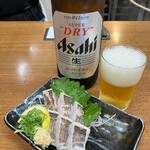 酒の奥田 - 瓶ビールと太刀魚炙り刺し