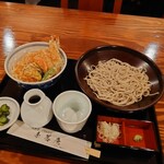 日本酒と手打ちそば 李蕎庵 - 大海老天丼とお蕎麦セット