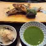 日本料理 櫻川 - 稚鮎焼と蓼酢、鱧の玉子入りの鱧蒲鉾。