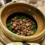 銀座 鼓門 - 万願寺とマンガリッツァ豚の土鍋炊き込みご飯