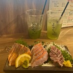 みなと 刺身専門店 - 生銀鮭 炙り、金目鯛 炙り、イワシ刺