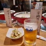 Hanashinobu - 先ずの[生ビール]飲んじゃいました&セロリのマリネ歯ごたえシャクシャクで美味しいー