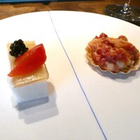 イタリア料理式 ricetta8.7 - 帆立ムース　短角牛と甘エビのタルタルのタルト