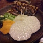 居魚家 ぎんた - 2013.7. 七輪で焼くように色々野菜＆ホタルイカの干物