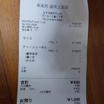 幸楽苑 - レシート