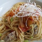 Haruno Terasu - 枝豆、生トマト、あさりのパスタ　豆板醤風味