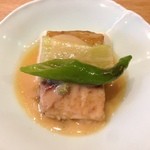 春草 - 13.8月上　鮎焼き、翡翠茄子、胡麻豆腐、万願寺とうがらし白味噌仕立て