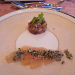 日和庵 - フランス産カナールのスモークとラタトウイユ・三瀬鳥の昆布締めとザーサイのタルタル