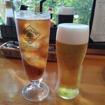 Nanakusa Shokudou - 生ビールとウーロン茶(ハートランドのグラス)