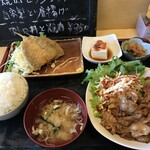 Shokujidokoro Zen - 焼肉とアジフライ定食（650円）