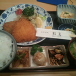 松菊 - 2012/10/04 ミックスフライ定食（アジフライ+ピーマン肉詰め）+里芋、切干、ひじきの盛合せ