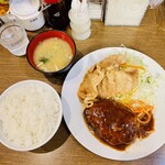 キッチン大正軒 - デミハンバーグと豚しょうが焼き定食　¥1,200