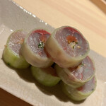 温石 - 焼津の鯵。『〆方を変えました』とのこと。確かに先月より塩味と旨味が倍増しておりました