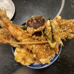 かんだ福寿 - 穴子・大海老天丼　本まぐろ刺身付き（ご飯大盛）