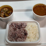 カレーパルファン - 日替わり野菜たっぷりカレー(左)とおからベースのキーマカレー(右)