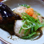 しまや 庵 - 田楽茄子と揚げ海老芋を炊いたもの