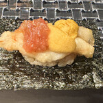 赤坂 鮨大谷 - 海老フリットの雲丹乗せ＆トマトソース