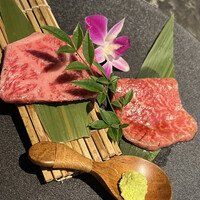 北新地焼肉 きらく - 左がイチボ、右がランプ。いずれも福島牛です