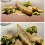 インカメラ コン テラッツァ - ◇平鱸のインパデッラ 〜ほうじ茶のソース〜(友人)
      ‥スズキの皮目を剥がしてソテーしたものに、
      ほうじ茶を使ったバターソースを合わせて。
      上からもほうじ茶のパウダーが。美味しかったそう(^^)