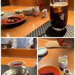 インカメラ コン テラッツァ - ◇小菓子‥オレンジピールチョコレート、ピーカンナッツのチョコレート。
      
      ◇アイスコーヒー
      ‥量もたっぷりで、コクのある美味しいコーヒーです。
      友人は、紅茶をホットで。