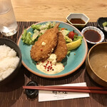 Shokudou Shusai Toki No Kane - 夜の定食　鯵フライをメインに
                        お味噌汁もお漬物も美味しくいただきました！
                        べったら漬を使ったタルタルソースが美味です