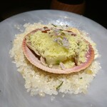 yokoyama - 鳥貝 砂肝 生搾菜 ズッキーニ ライムの香りを付けたパン粉