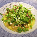 yokoyama - 石川アールスメロンとアボカドのソース 天龍棚田鮎のペースト  塩辛味噌や烏賊墨醤油を浸透させた白烏賊