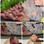 富山県氷見漁港直送 山本鮮魚店 - さっぱりしたウマヅラハギに、濃厚な
旨味の肝醤油が合う〜〜！！(≧∀≦)

ソウダガツオは適度な脂が乗っていて、
コレも鮮度がいいので美味しい♡