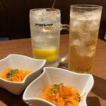 KOKORO - お通し・塩レモンサワー・紅南高梅酒（ソーダ割り）