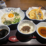 Noraya - Tempura Lunch (Neba-toro Bukkake Udon (Cold), Katsuo Rice) – JPY 1,100 + JPY 165