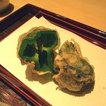 てんぷら 近藤 - 契約農家のピーマン  種までそのまま食べられます。